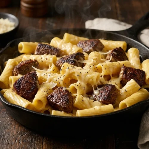 Cajun Steak Tips in Cheesy Rigatoni Parmesan Sauce 5 Cajun Steak Tips in Cheesy Rigatoni Parmesan Sauce