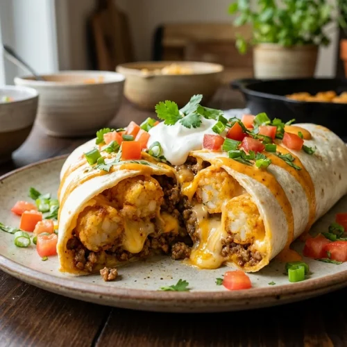 Cheesy Potato Burritos with Crispy Tater Tots