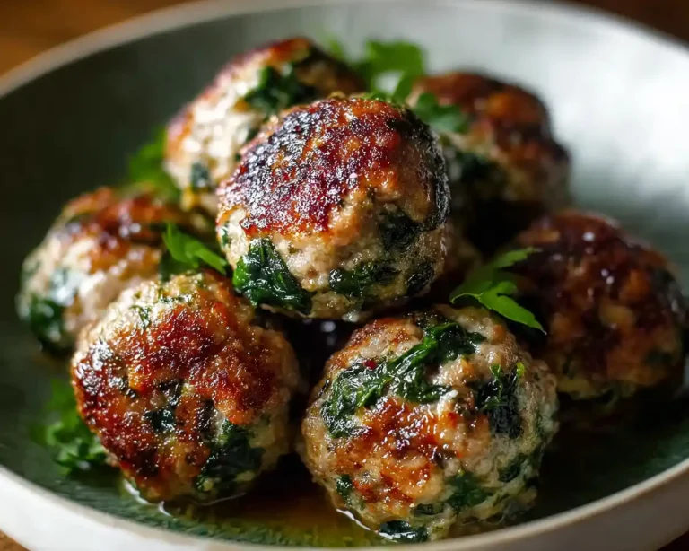 Cheesy Spinach & Garlic Meatballs Recipe