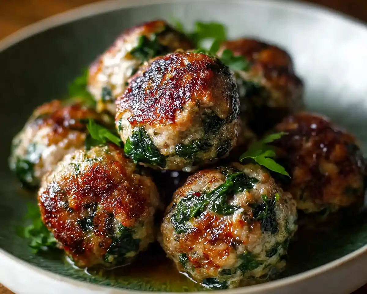 Cheesy Spinach & Garlic Meatballs Recipe