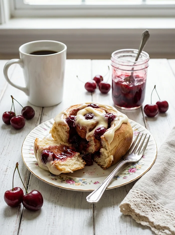 Cherry Cinnamon Rolls On Plate