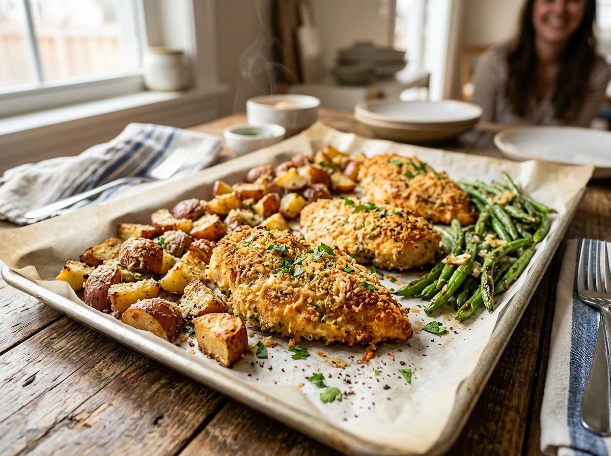 Parmesan Crusted Chicken Sheet Pan Dinner