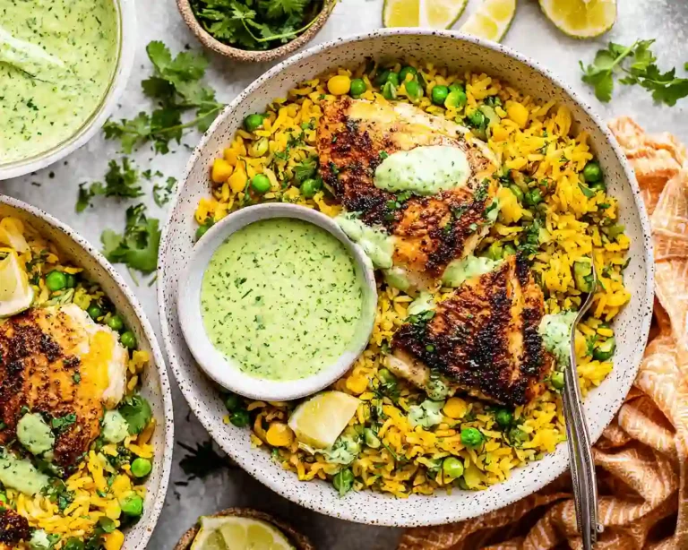 Peruvian Chicken and Rice with Green Sauce