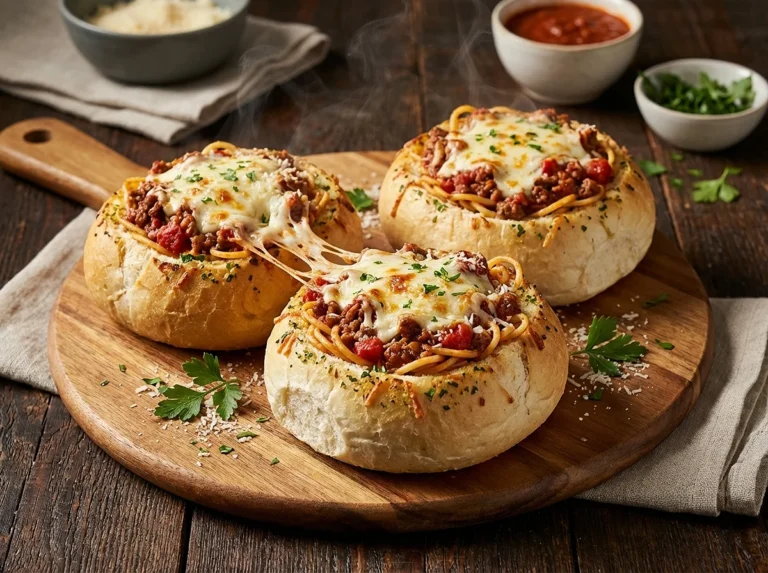 Spaghetti Garlic Bread Bowls
