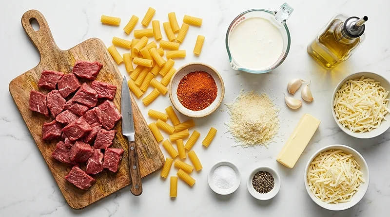 Cajun Steak Tips in Cheesy Rigatoni Parmesan Sauce 2 Steak Bites Cajun Parmesan Mac And Cheese