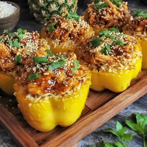 Teriyaki Pineapple Chicken and Rice Stuffed Peppers