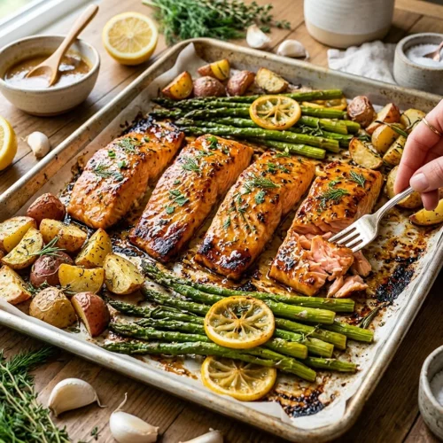 Baked Salmon with Potatoes and Asparagus