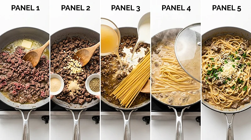 Beef Pasta In Creamy Garlic Sauce