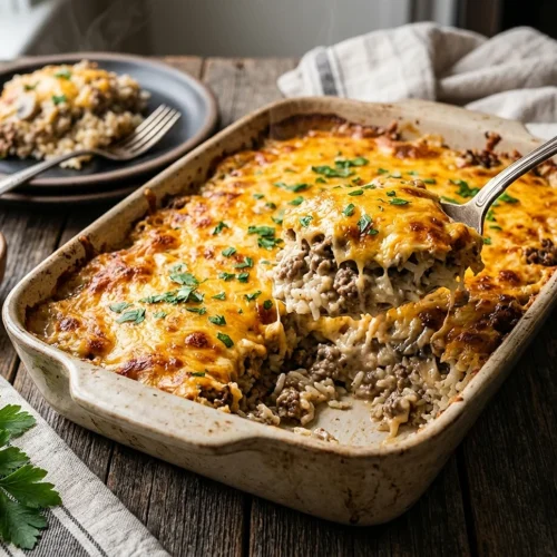 Cheesy Ground Beef and Rice Casserole