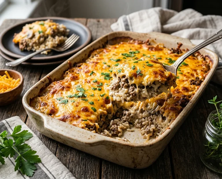 Cheesy Ground Beef and Rice Casserole