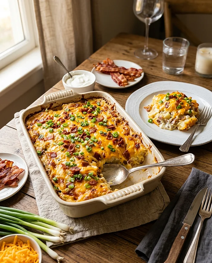 Cheesy Potato Bake In Casserole Dish