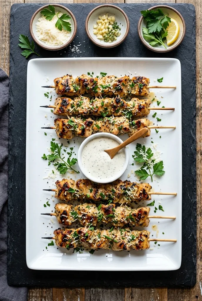 Grilled Ranch Garlic Parmesan Chicken Skewers 4 Chicken Skewers