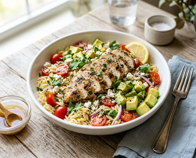 Grilled Chicken Orzo Salad with Avocado