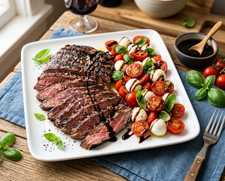 Grilled Flank Steak Caprese with Balsamic Dressing