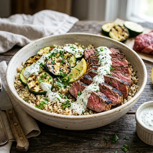 Grilled Steak & Zucchini Bowl with Creamy Sauce 5 Grilled Steak & Zucchini Bowl with Creamy Sauce