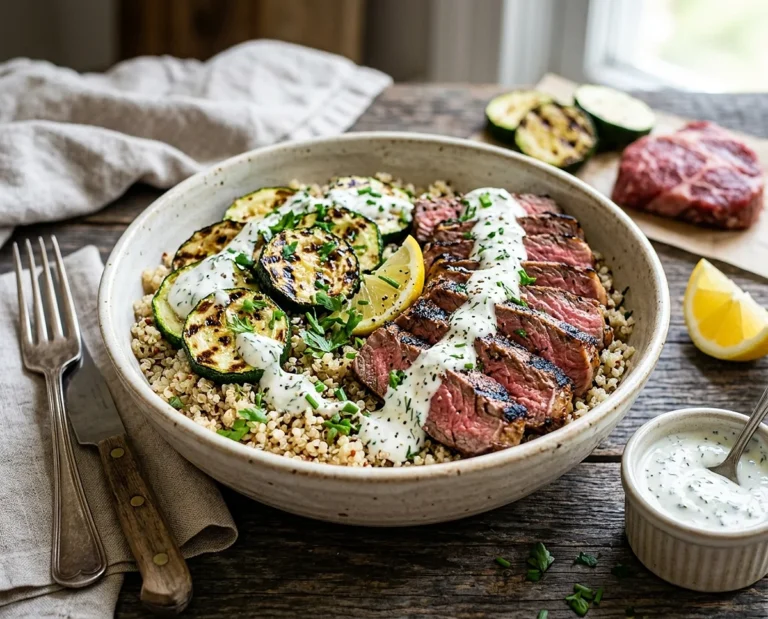 Grilled Steak & Zucchini Bowl with Creamy Sauce
