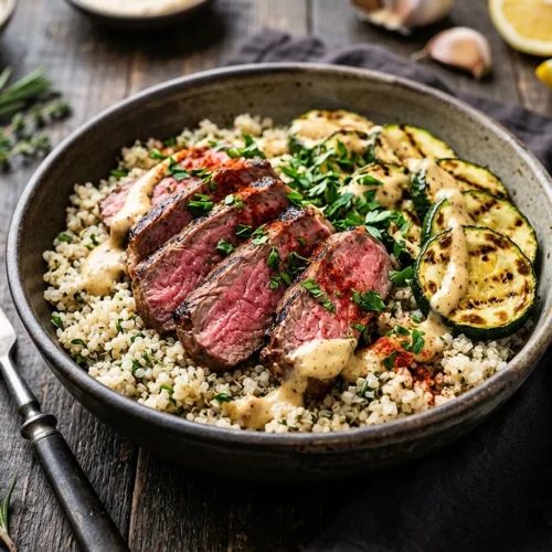 Grilled Steak Bowl with Zucchini