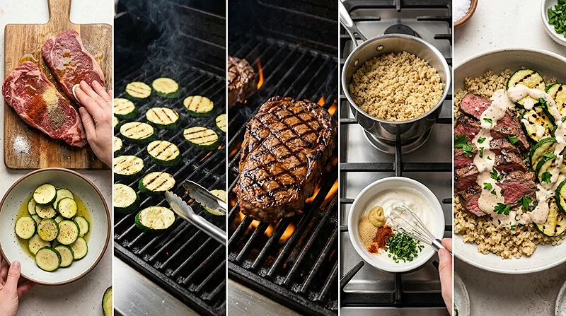 Grilled Steak & Zucchini Bowl with Creamy Sauce 3 Grilling Recipes