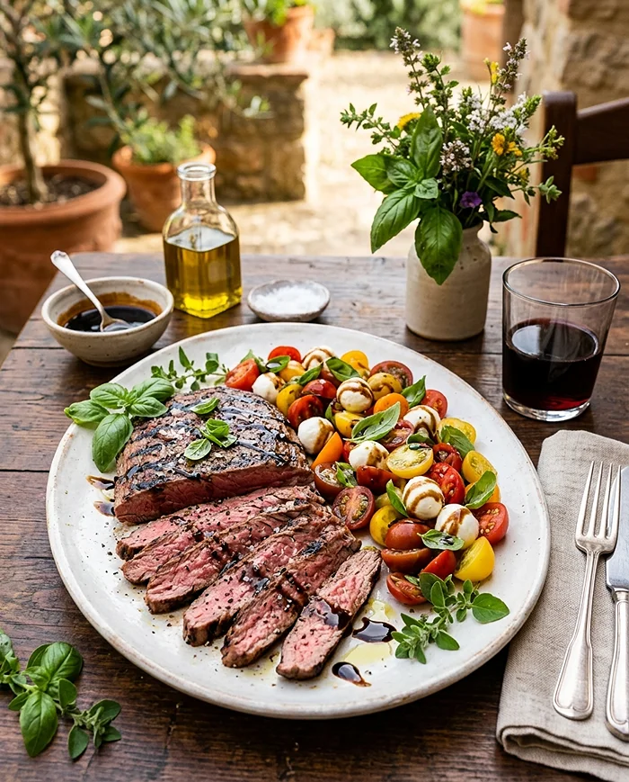 Grilled Flank Steak Caprese with Balsamic Dressing 4 Mediterranean Flank Steak