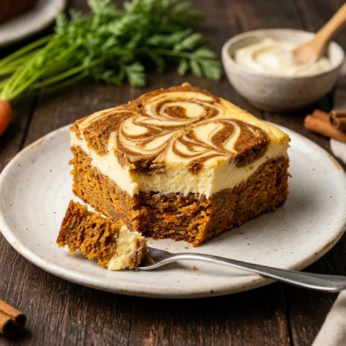 Moist Carrot Cake Bars with Cheesecake Swirl