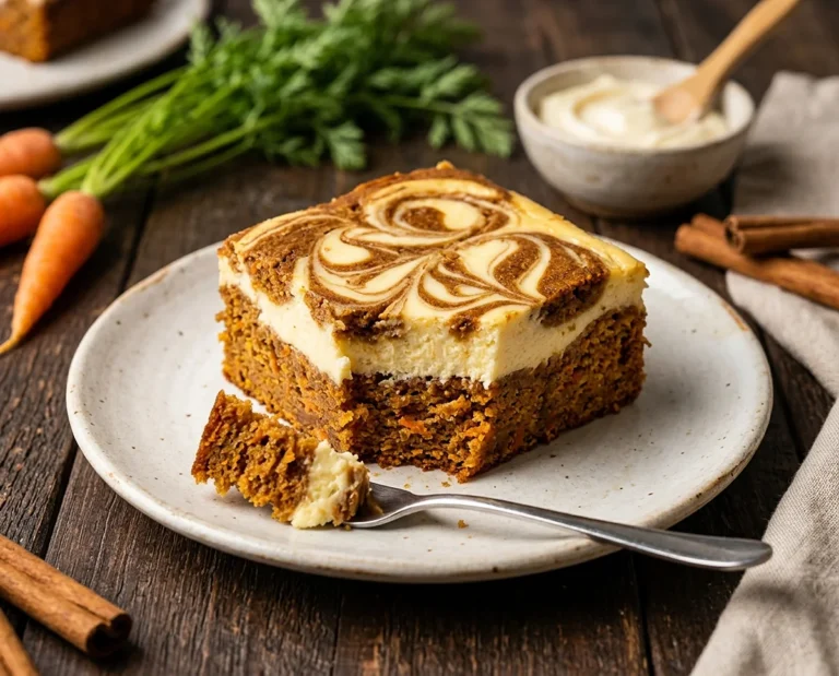 Moist Carrot Cake Bars with Cheesecake Swirl