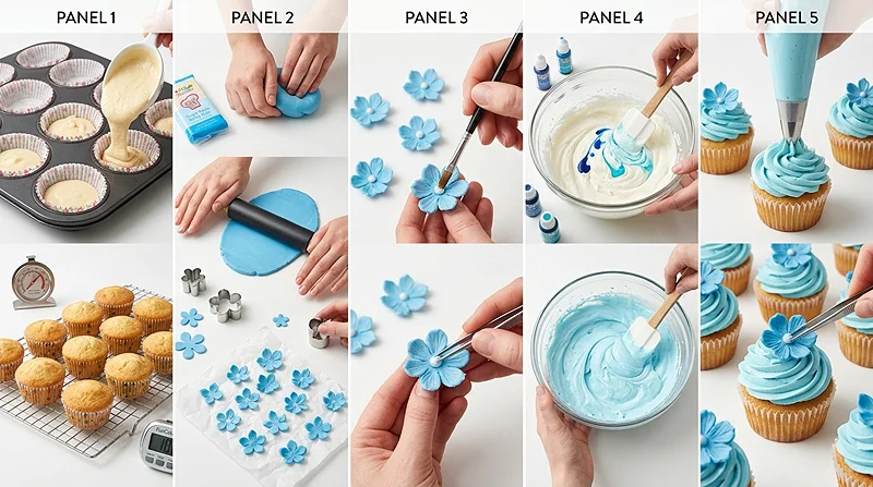 Spring Cupcakes with Blue Flowers 3 Pretty Cupcake Designs