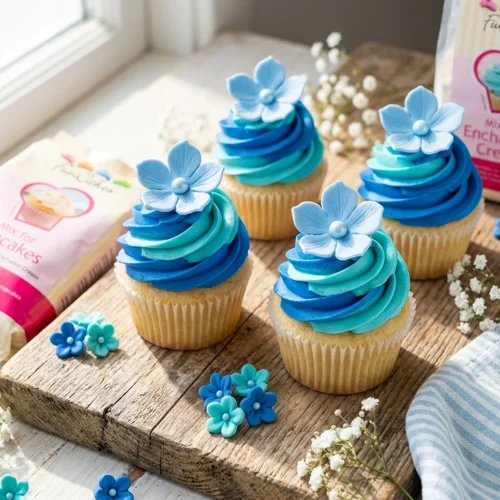 Spring Cupcakes with Blue Flowers 5 Spring Cupcakes with Blue Flowers