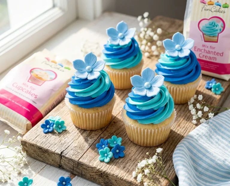 Spring Cupcakes with Blue Flowers