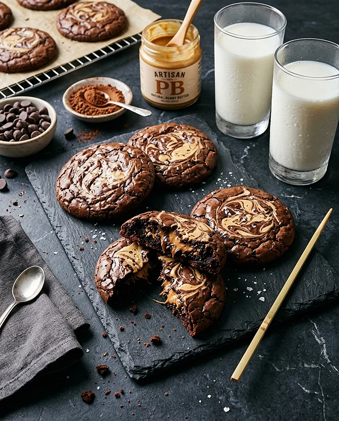 Swirled Brownie Cookies With Peanut Butter Twist
