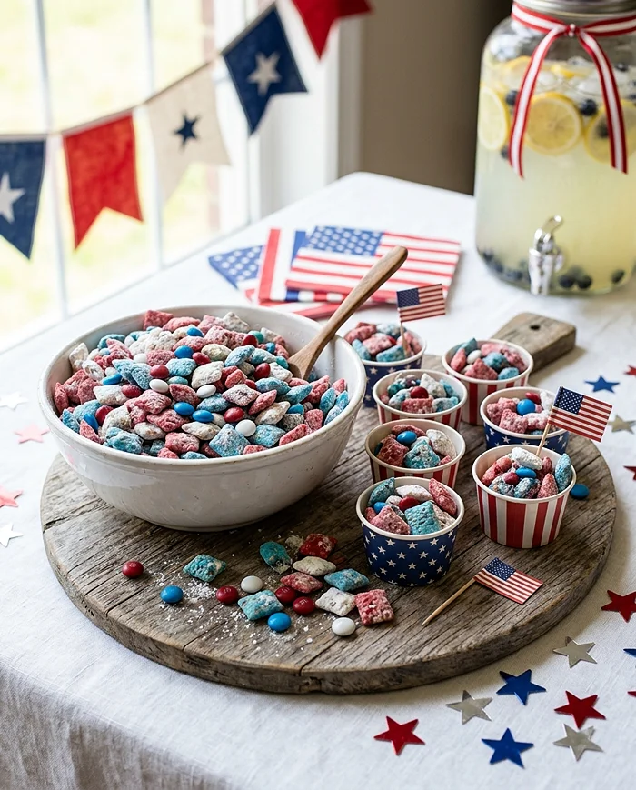 Red White and Blue Muddy Buddies 4 Patriotic Snack Ideas