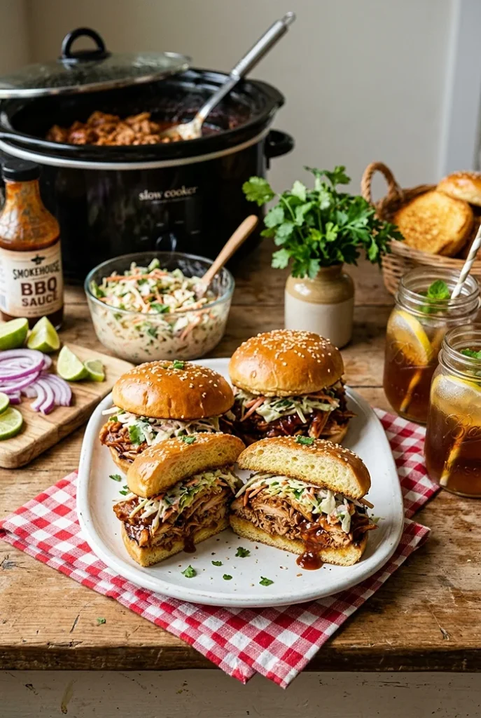 Slow Cooker BBQ Pulled Chicken Sandwiches 4 Quick Weeknight Chicken Sandwiches