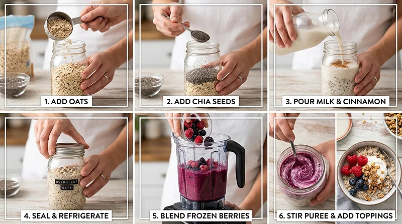 Overnight Oats with Chia and Berries 3 make-ahead oats