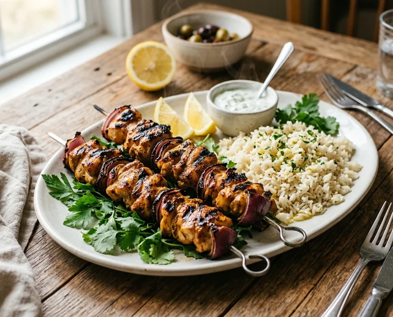 Grilled Chicken Skewers with Garlic Rice