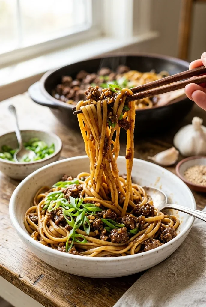 Mongolian Ground Beef Noodle
