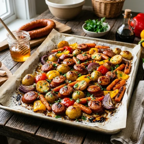 One-Pan Honey Garlic Kielbasa & Veggies