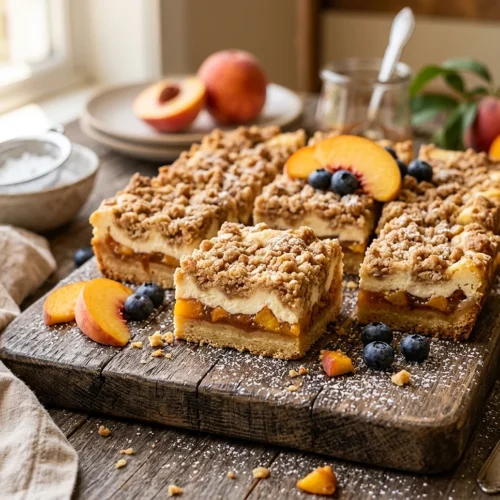 Peach Cobbler Bars with Creamy Cheesecake Swirl