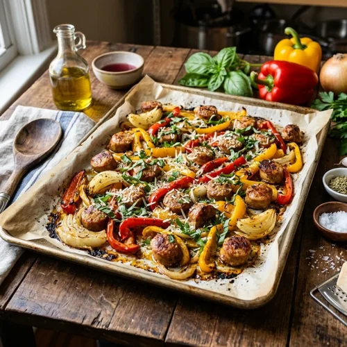 Sheet Pan Sausage and Peppers