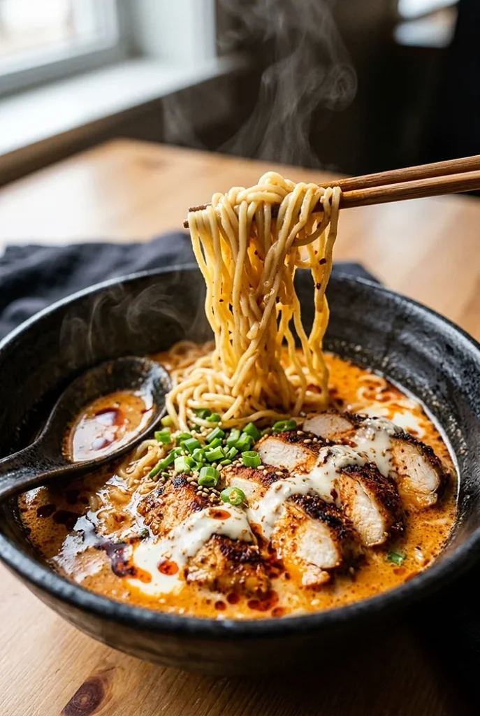 Spicy Chicken Ramen Bowl With Creamy Sauce