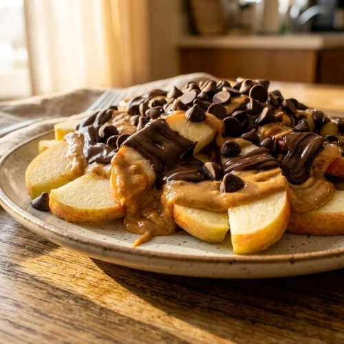 Apple Nachos with Peanut Butter and Chocolate