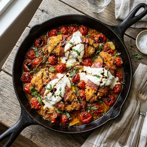 Cherry Tomato Burrata Chicken Skillet