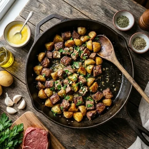 Garlic Butter Steak Bites with Potatoes 5 Garlic Butter Steak Bites with Potatoes