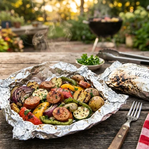 Grilled Sausage Veggie Foil Packets