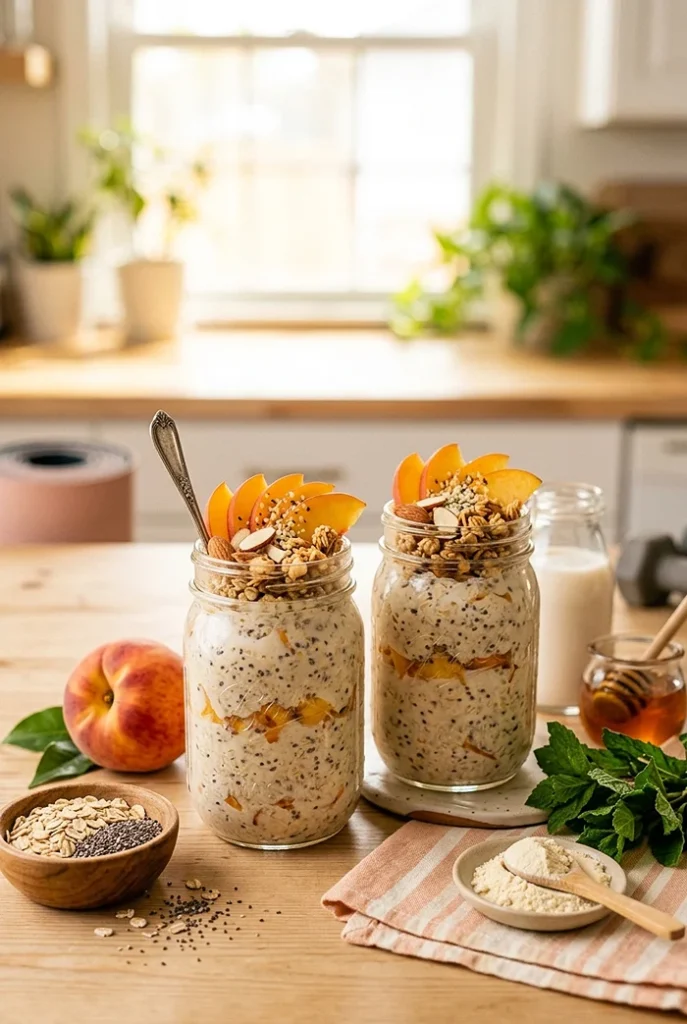 High Protein Peach Overnight Oats 4 Healthy Breakfast