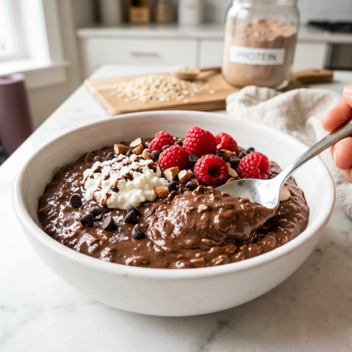 High Protein Cottage Cheese Brownie Batter Oats