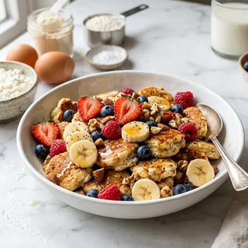 High Protein Cottage Cheese Pancake Bowl