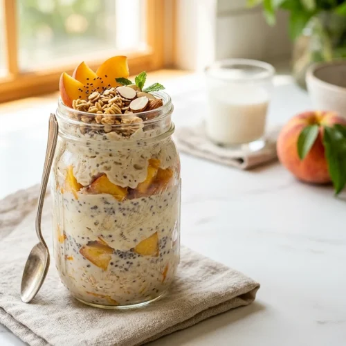 High Protein Peach Overnight Oats 5 High Protein Peach Overnight Oats