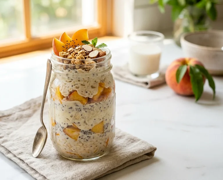 High Protein Peach Overnight Oats