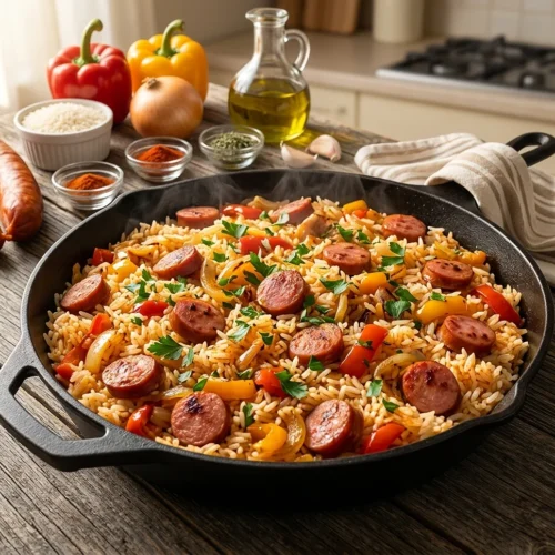 One Pan Kielbasa and Rice