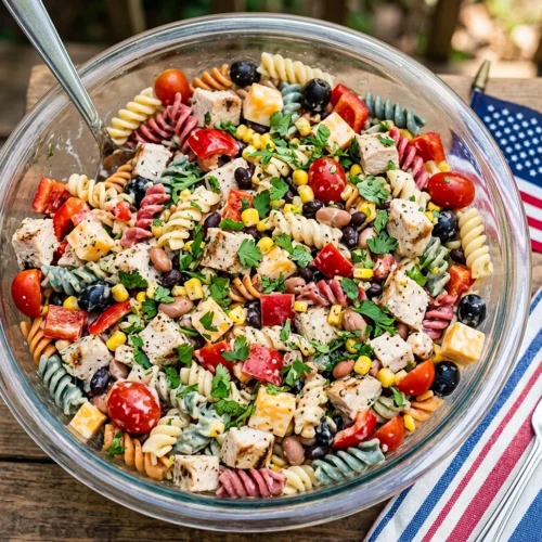 Patriotic Pasta Salad with Chicken