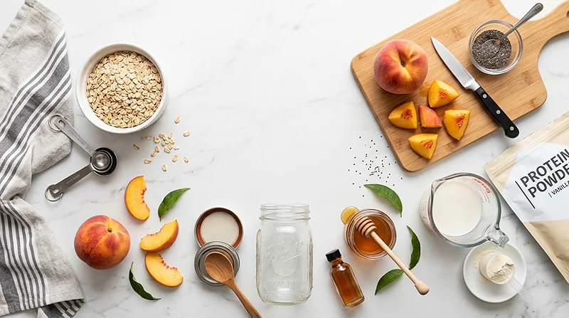 High Protein Peach Overnight Oats 2 Peach Overnight Oatmeal
